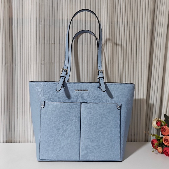 New MICHAEL KORS Jet Set Medium Double Pocket Tote Bag Light Sky Blue $358 - Picture 1 of 4